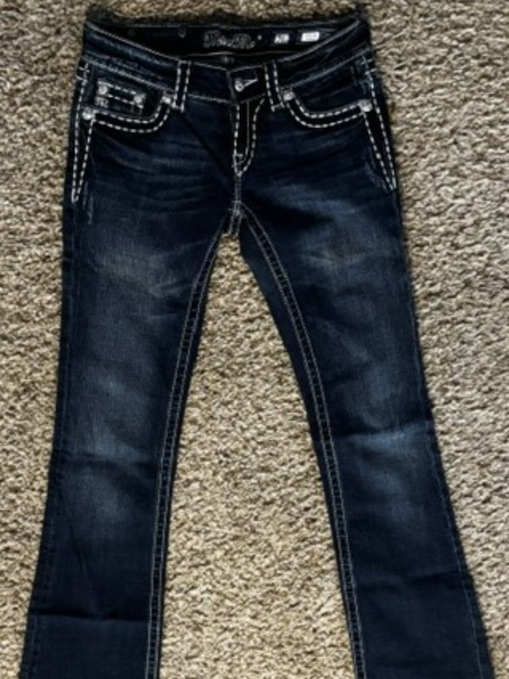 Miss Me Jeans Size 26 Bootcut Dark Wash Thick Stitch Flap Pocket Y2K